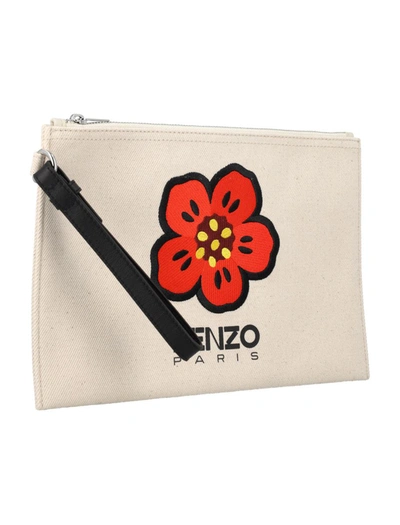Shop Kenzo "boke Flower" Clutch In Ecru