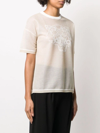 Shop Kenzo Tiger Logo Mesh Knitted T-shirt In White