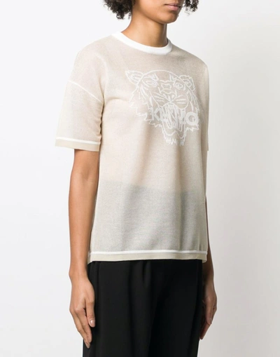 Shop Kenzo Tiger Logo Mesh Knitted T-shirt In White