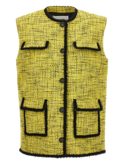 Shop Msgm Tweed Vest In Yellow