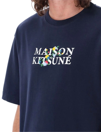 Shop Maison Kitsuné Flowers Oversize T-shirt In Navy
