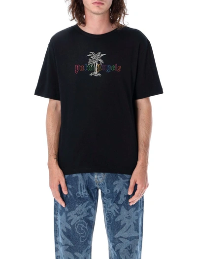 Shop Palm Angels Pa Lined T-shirt In Black/white