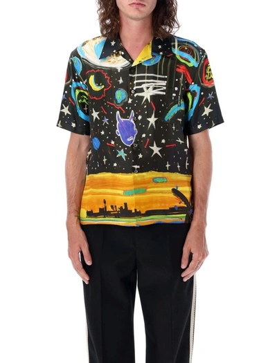 Shop Palm Angels Starry Night Bowling Shirt In Black Multi