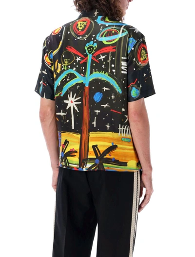 Shop Palm Angels Starry Night Bowling Shirt In Black Multi
