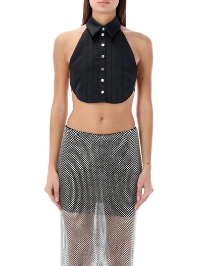Philosophy Di Lorenzo Serafini Pleat-detail Satin Crop Top In Black