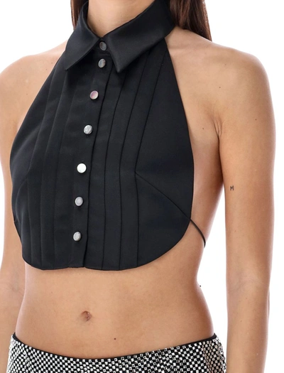 Philosophy Di Lorenzo Serafini Pleat-detail Satin Crop Top In Black