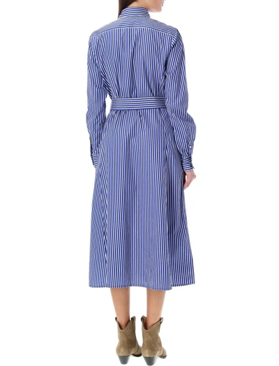 Shop Polo Ralph Lauren Belted Striped Shirtdress In Blue