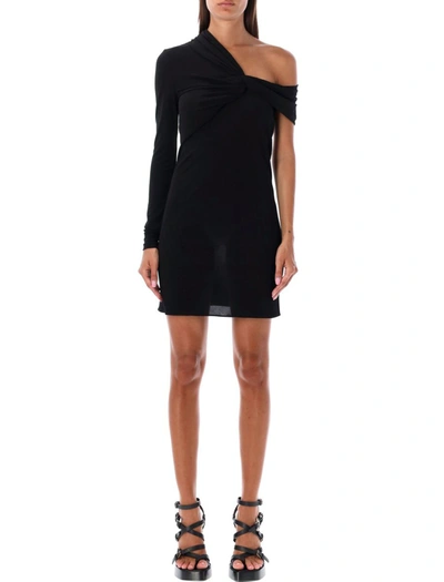 Shop Saint Laurent One Shoulder Draped Mini Dress In Black