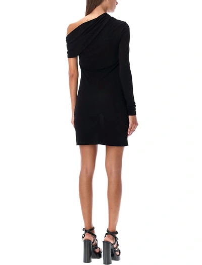 Shop Saint Laurent One Shoulder Draped Mini Dress In Black