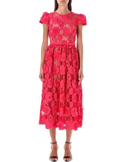 Shop Self-portrait Poppy Midi Dress In Poppy Red