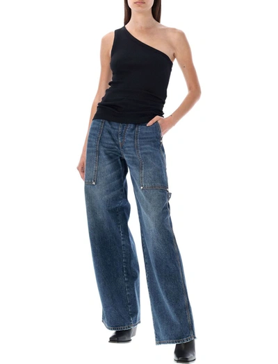 Shop Stella Mccartney Dark Blue Vintage Cargo Denim Jeans
