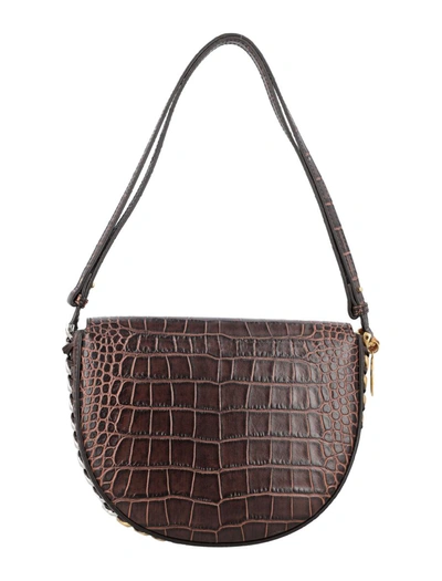 Shop Stella Mccartney Frayme Crocco Medium Flap Shoulder Bag In Brown