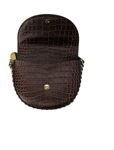 Shop Stella Mccartney Frayme Crocco Medium Flap Shoulder Bag In Brown