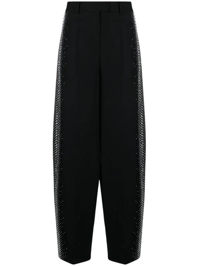 Shop Attico The  Rhinestones Detail Gabardine Trousers In Black