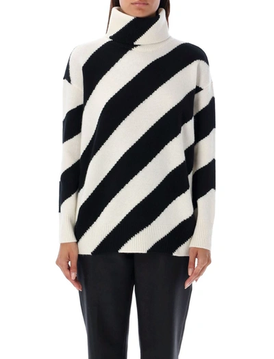 Shop Valentino Garavani High Neck Stripes Sweater In Black/white Stripes