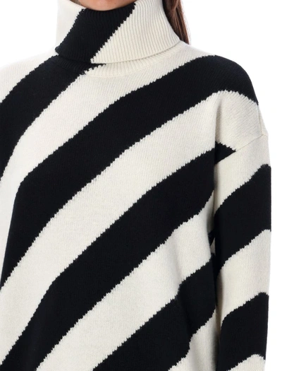 Shop Valentino Garavani High Neck Stripes Sweater In Black/white Stripes