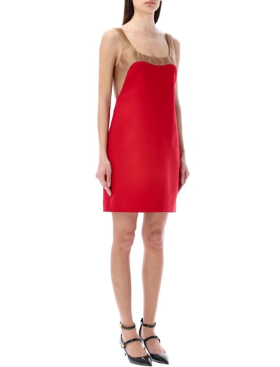 Shop Valentino Garavani Two Tone Mini Dress In Red + Sand