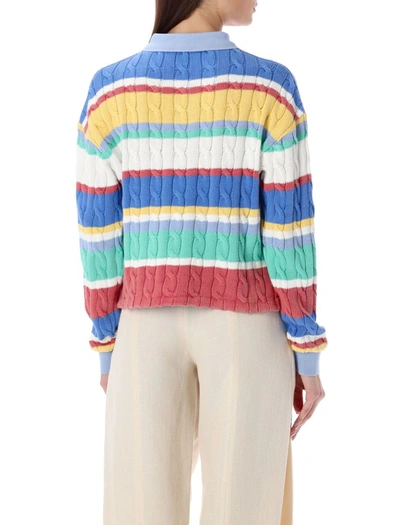 Shop Polo Ralph Lauren Striped Cable Long Sleeve Polo Shirt In Multistripe