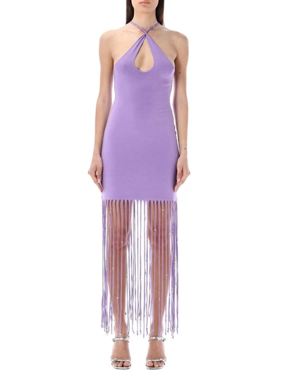 Shop Rotate Birger Christensen Rotate Elea Fringed Maxi Dress In Purple