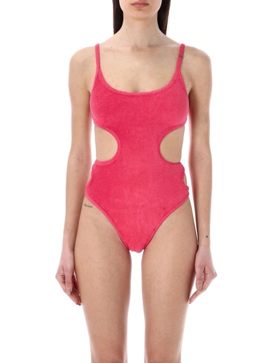 Shop Attico The  Terry Cloth Jersey Cut-outs Swimsuit In Watermelon