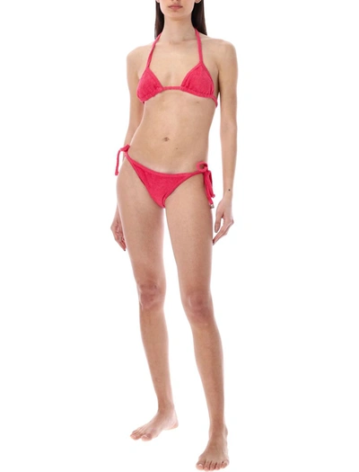 Shop Attico The  Terry Cloth Jersey Bikini In Watermelon