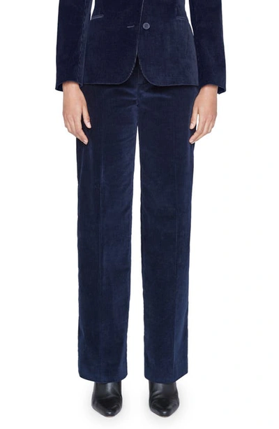 Shop Frame Pleated High Waist Stretch Cotton Corduroy Pants In Navy
