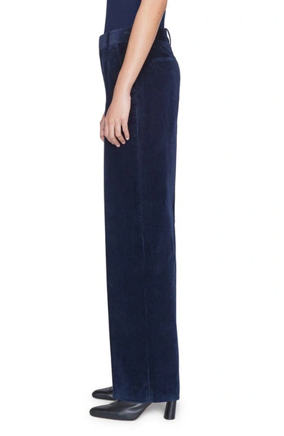 Shop Frame Pleated High Waist Stretch Cotton Corduroy Pants In Navy
