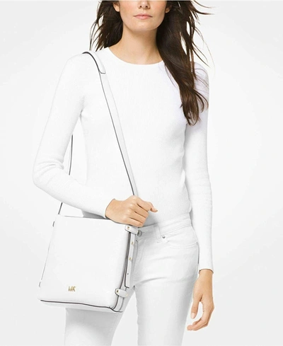 Shop Michael Kors Griffin Medium North South Messenger In Optic White