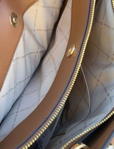 Shop Michael Kors Hope Large Leather Satchel Messenger Bag In Brown