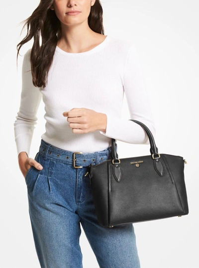 Shop Michael Kors Sienna Medium Satchel Black Pebbled Leather Bag