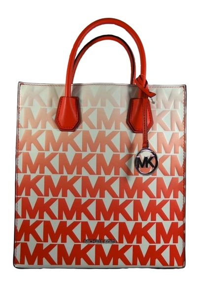 Shop Michael Kors Women's Mercer Ns Shopper Vegan Leather Satchel Bag In Coral/ Multi