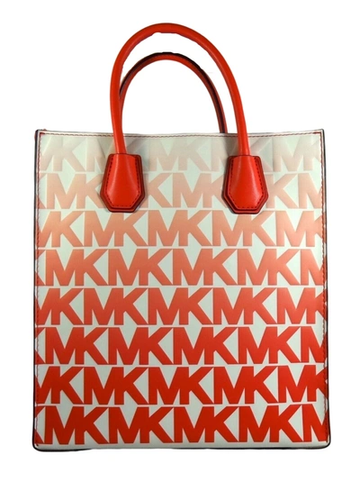 Shop Michael Kors Women's Mercer Ns Shopper Vegan Leather Satchel Bag In Coral/ Multi