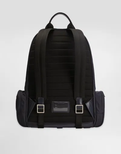 Dolce & Gabbana Sleek Black Backpack With Prominent White Logo Print In ブルー