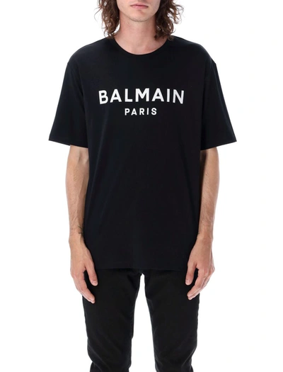 Balmain Logo-print Cotton T-shirt In Nero Bianco