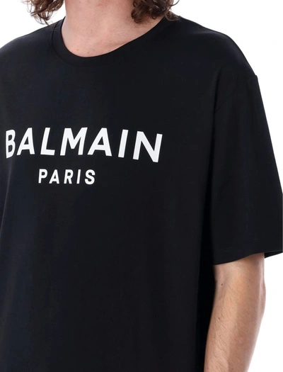 Shop Balmain Logo T-shirt In Nero Bianco