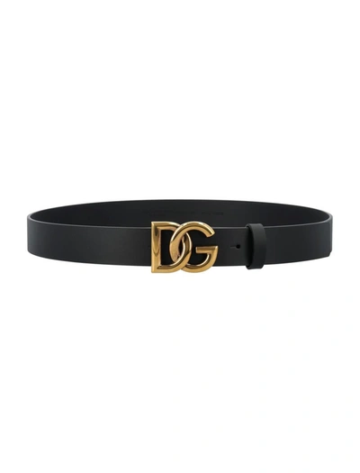 Shop Dolce & Gabbana Calfskin Belt With Dg Logo In Black