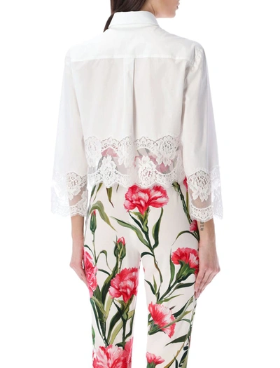 Shop Dolce & Gabbana Lace Insert Crop Shirt In White