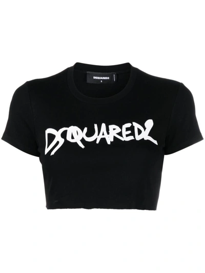 Shop Dsquared2 Logo-print Cropped T-shirt In Black