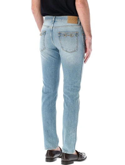 Shop Gucci Tapered Denim Trousers In Light Blue Wash