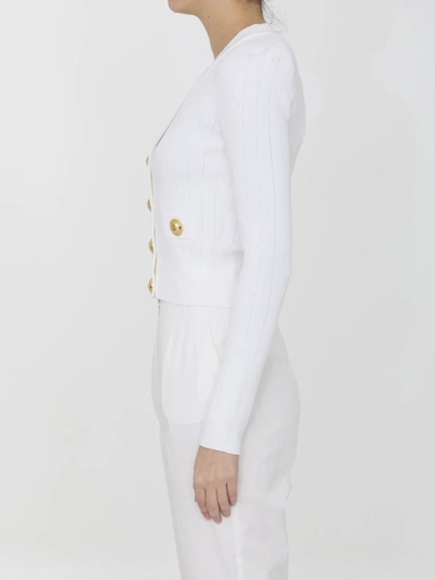 Shop Balmain Knit Cardigan In White