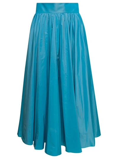 Shop Plain Light Blue Maxi Pleated Skirt With Zip Fastening In Polyester Woman
