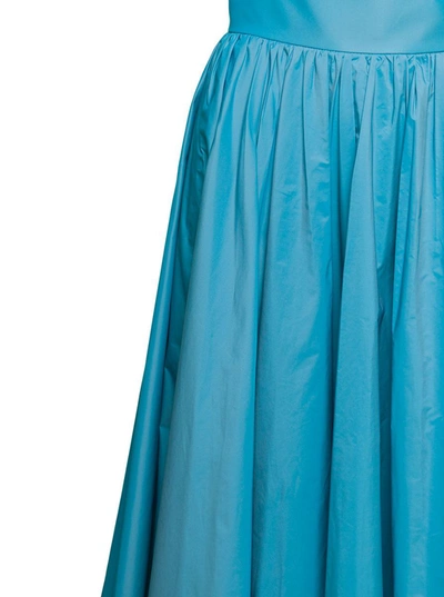 Shop Plain Light Blue Maxi Pleated Skirt With Zip Fastening In Polyester Woman