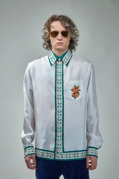 Shop Casablanca Classic Collar Long Sleeve Shirt - Oranges En Fleur