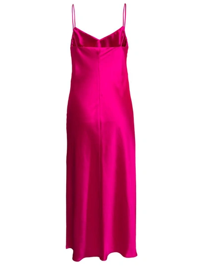 Shop Plain Midi Fuchsia Slip Dress With Spaghetti Straps Woman In Fuxia