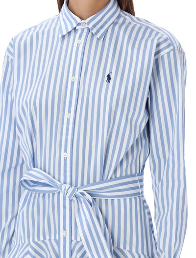 Shop Polo Ralph Lauren Striped Paneled Shirtdress In White Blue