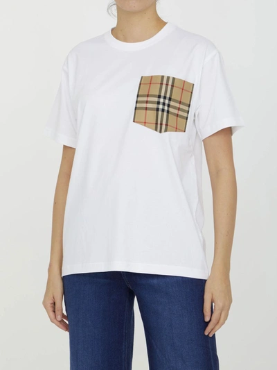 Shop Burberry T-shirt With Check Pocket In White