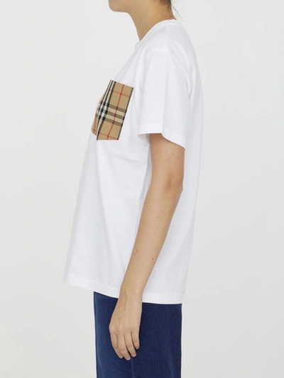 Shop Burberry T-shirt With Check Pocket In White