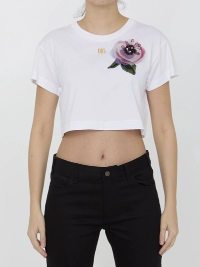 Shop Dolce & Gabbana T-shirt With Floral Appliqué In White
