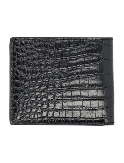 Shop Tom Ford Glossy Printed Croc Classic Bifold Wallet By  In Black