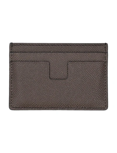 Shop Tom Ford Small Grain Leather Cardholder In Chocolate